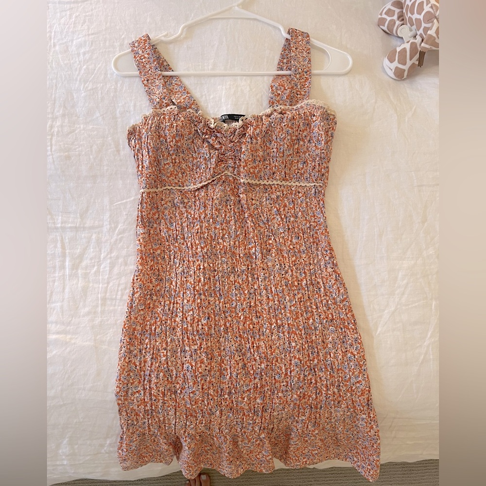 Zara Floral Orange Sleeveless Dress